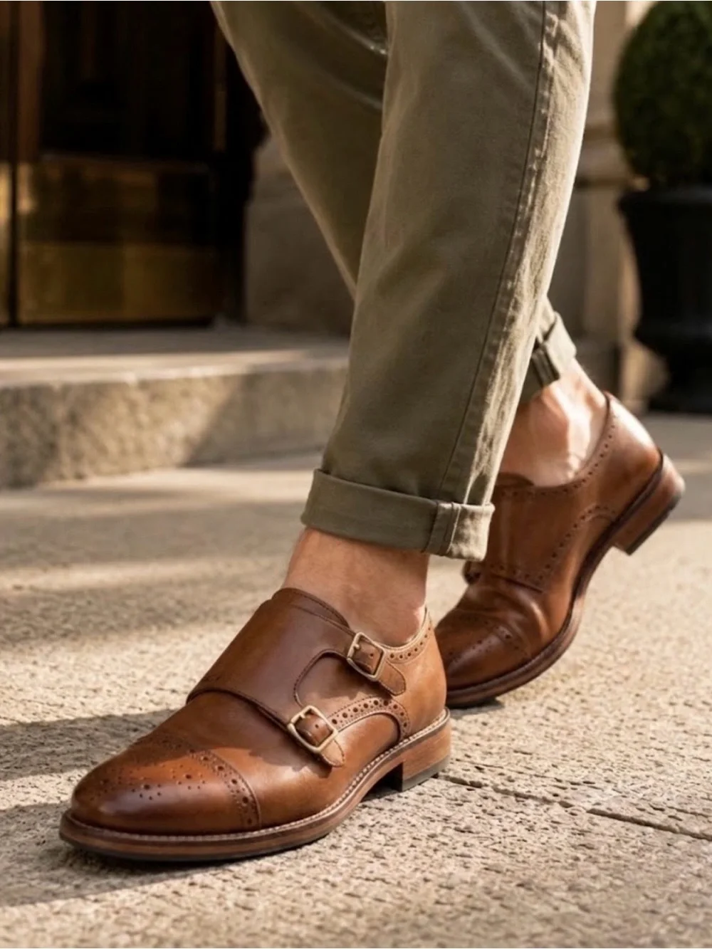 Johnston & Murphy Double Buckle Monk Strap Mens Brown Oxfords Casual Shoes 8.5M